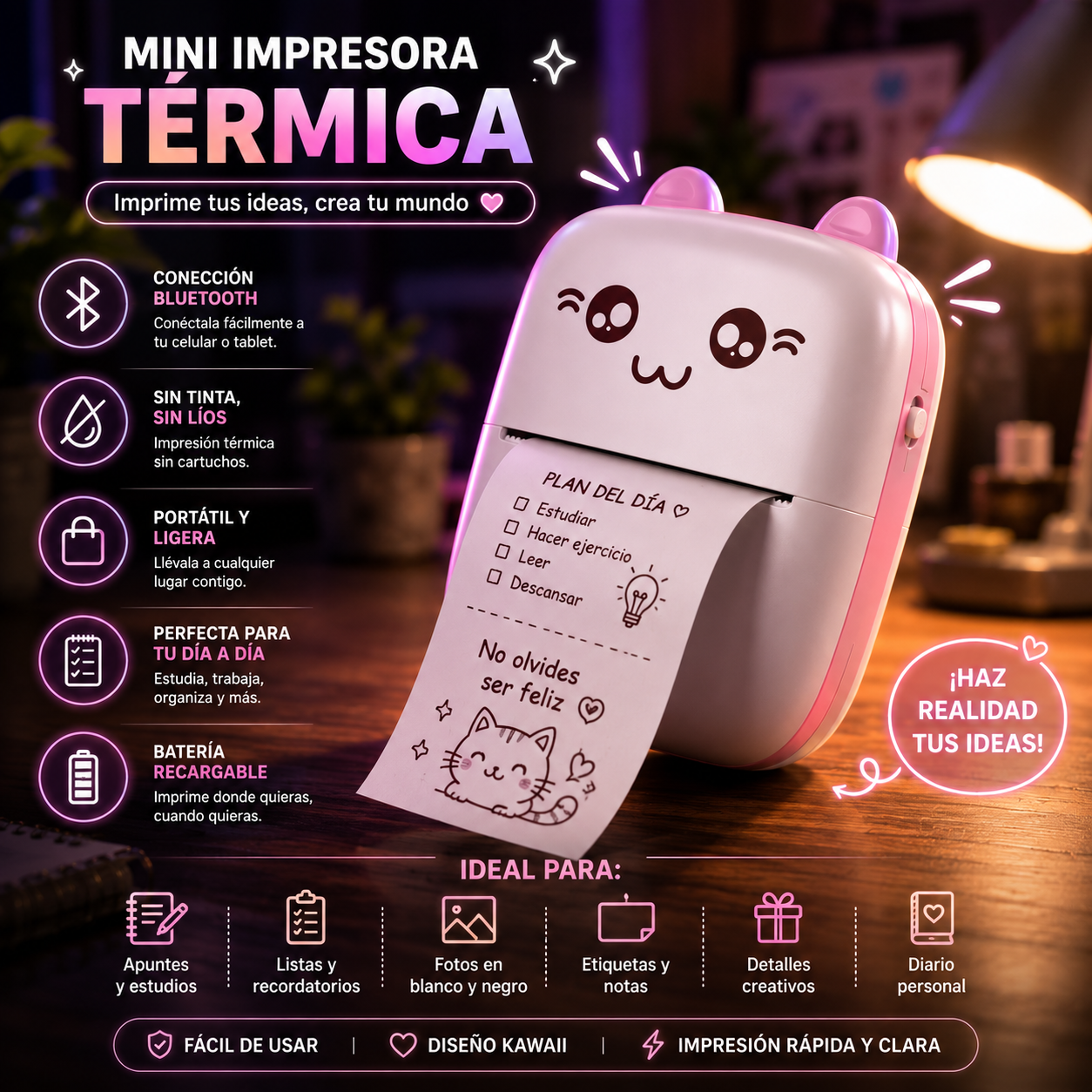 Mini Impresora Portatil: Imprime donde quieras, sin tinta.