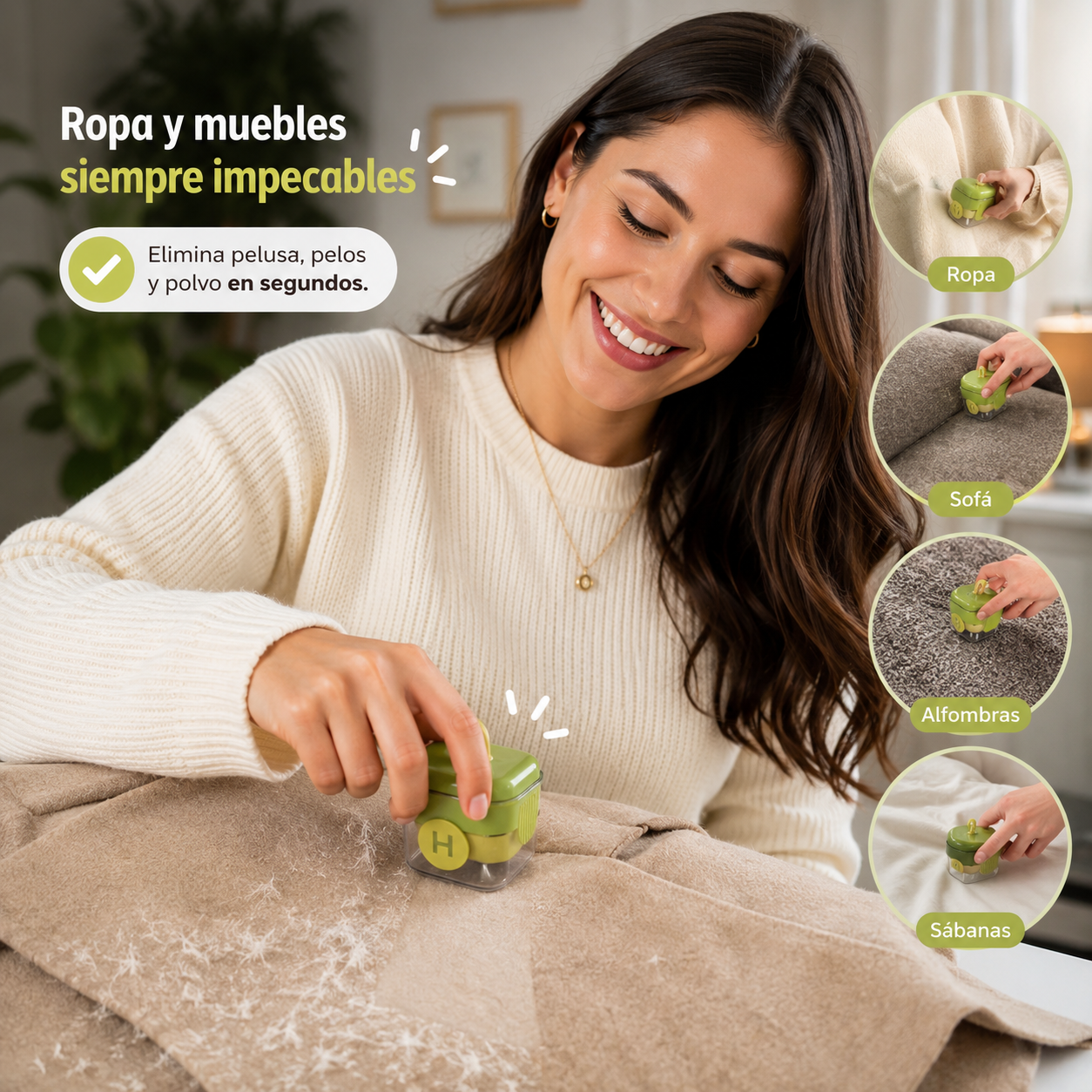 Rodillo Quita Pelusa Lavable: Elimina pelusa en una pasada.