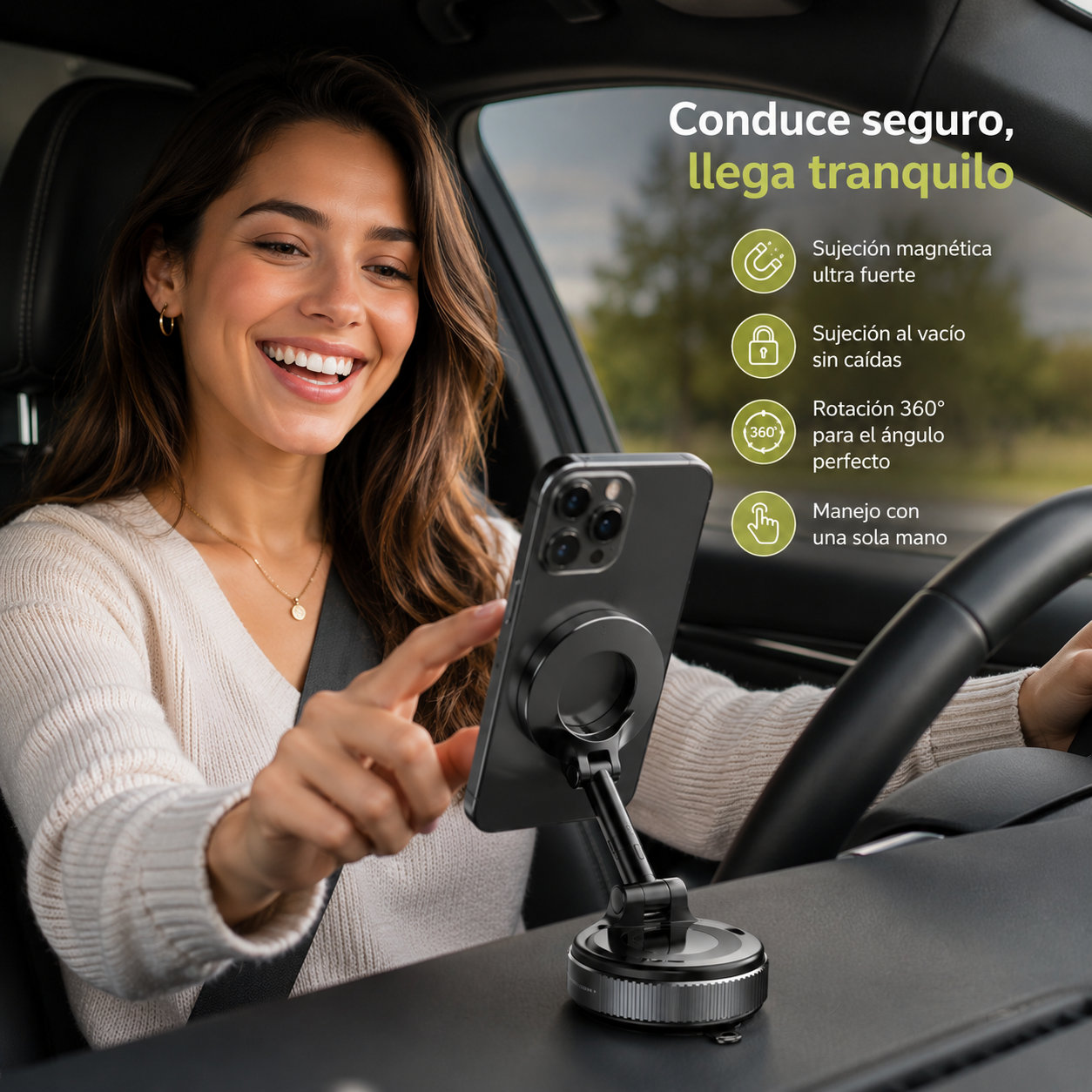 Soporte Magnetico Para Telefono: Tecnología de succión al vacío para máxima estabilidad.