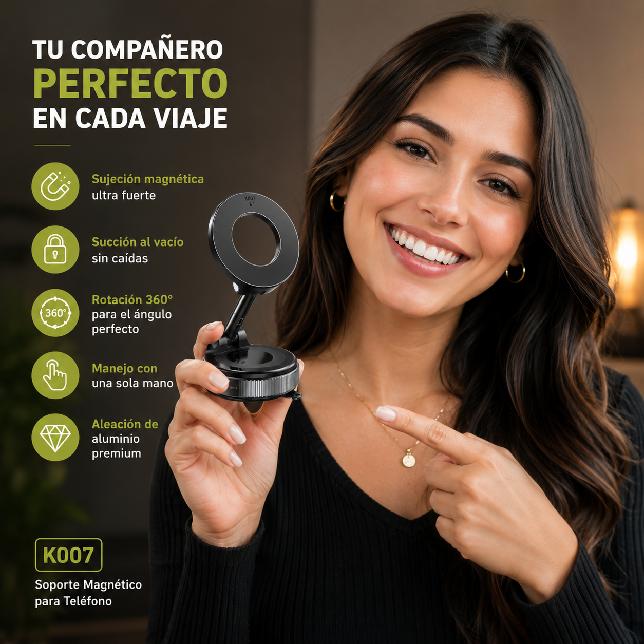 Soporte Magnetico Para Telefono: Tecnología de succión al vacío para máxima estabilidad.